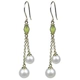 White Freshwater Cultured Pearl & Peridot Drop Earring, 1.75