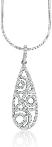 Ryssa925 Micropave Sterling Silver &amp; Sworovski CZ Deco Drop Pendant (Incl Sterling 925 Silver Chain)