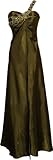 Beaded Satin Goddess One-Shoulder Gown, Large, Olive