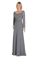A-line Scoop Neck Long Sleeves Sheer Pleated  Chiffon Mother-of-the-Bride Dress  With a Bow(s)