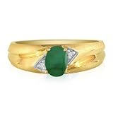 Emerald Gemstone Jewelry: Dual Texture 10k Yellow Gold .86ct Oval Emerald and Diamond Mens Ring |...
