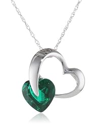 10k White Gold Heart and Created Emerald Pendant Necklace, 18"