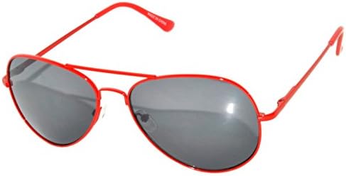 Classic Aviator Style Sunglasses Smoke Lens Red Metal Frame Spring Hinge