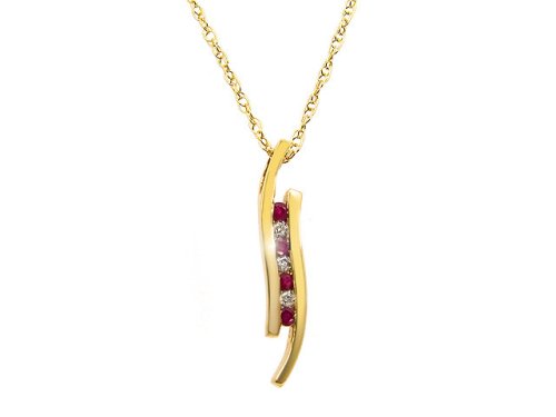 9ct Yellow Gold Ruby & Diamond Channel Set Pendant On 18 Rope Chain