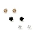 Sterling Silver 1 cttw Black, Champagne and White Diamond Stud Earring Set