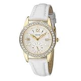 Ls163w Accurist Ladies Gold Palted Crystal Bezel White Strap Watch