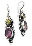 Amethyst and Green Peridot Gemstone Sterling Silver Earrings