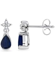 0.88 ct Diamond and Pear Dangling Sapphire Earrings