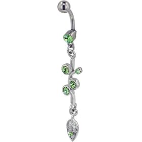 Pugster Light Green Crystal Dangling Vine Dangle Belly Ring by Dangling Steel Belly Rings