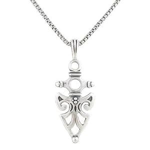 Arrowhead Shaped Celtic Knot with PROTECTION Inscription Pendant in Sterling Silver on a 24" Oxidized Round Box Chain for Men or Women, #8203