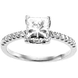 Polished 14k White-gold 1 1/3 CT Moissanite Princess-cut and 1/6 CTTW Diamond Ring