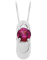 14K White Gold Childrens Imitation Ruby Ring Pendant with Chain
