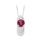 14K White Gold Children's Imitation Ruby Ring Pendant with Chain
