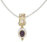22k Gold Overlay Sterling Silver Amethyst Drop Pendant by Michou, 18