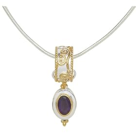 22k Gold Overlay Sterling Silver Amethyst Drop Pendant by Michou, 18