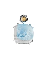 Designer Phillip Gavriel 18k Gold & Sterling Silver Collection Aquamarine Cameo Pendant Chain 17"
