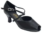 Star Ladies 603501 Black Leather Open Toe w/Arch Strap Heel-2.2" Flare