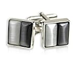 Elegant Two-tone Gray & Silver Cufflinks with Presentation Box