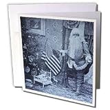Scenes from the Past Vintage Stereoview - Patriotic Santa - Vintage Christmas Cyan Tone - Greeting Cards-6 Greeting Cards with envelopes