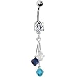 Blue Navy White Crystal Sports Team Belly Ring