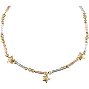 14Kt. Yellow, White Rose Gold. Tricolor Star Gold Necklace
