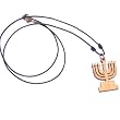 Menorah - olive wood with Genuine Leather necklace, necklace is 60cm long - 23.5 inches)