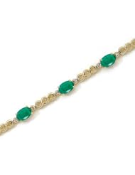 14K Yellow Gold Oval Emerald and Diamond Bracelet