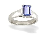 14K White Gold Genuine Emerald-cut Tanzanite Solitaire Ring