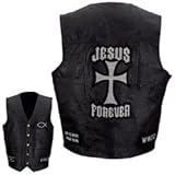 Giovanni Navarre Italian Stone Design Genuine Leather Vest With Christian Patches GFVCROSS Large
