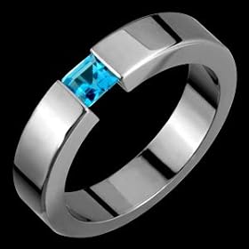 Bjork Titanium Ring with Tension Set Blue Topaz by Alain Raphael