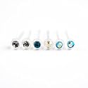 7 Pack-22G Bioplast Nose Studs: 6 Round Crystal Studs-Blues-Greens-Iridescent-1 Retainer-Gift Box