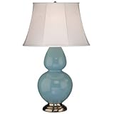 IMAGE OF Robert Abbey 1741 Double Gourd - Table Lamp, Egg Blue Glazed Ceramic Antique Silver Finish and Ivory Stretched Fabric Shade