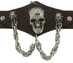 Large Skull Dual Chains Wide Leather Biker Band Halloween Accessories