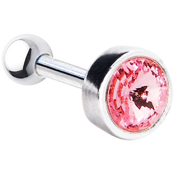Silver 925 Light Pink Cubic Zirconia Round Cartilage Earring