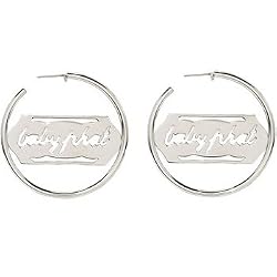 Silver Tone Baby Phat Script Logo Medium Hoop Earrings