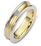 14 Karat Yellow Gold and Titanium Designer Princess Cut Diamond Wedding Band