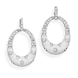 White Enamel and Studded CZ Oval Earrings