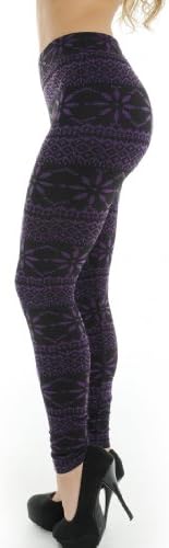 Purple and Black Footless Knit Leggings Womens Patterned Seamless