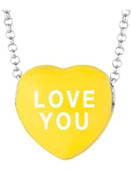 Sterling Silver 14mm Yellow enamel Sweethearts LOVE YOU Heart Pendant