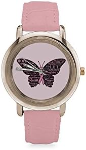Halloween Gifts for Breast Cancer Awareness Pink Ribbon Women's Rose Gold Leather Strap Watch