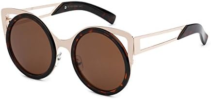Womens Vintage Party Two Tone Metal Cat Eyes Frame Rounded Fashion Sunglasses (Tortoise Brown)