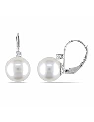 14k White Gold White South Sea Pearl and Diamond Earrings (0.1 Cttw, G-H Color, I2-I3 Clarity)