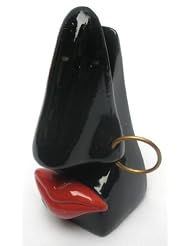 Picasso Art Style Lip Nose Eyeglasses Holder - Black With Nose Ring by 