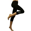 White Silver Floral Summer Below Knees Capri Short Leggings Stretchy Black S/M