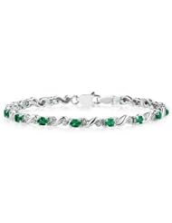 10k White Gold Diamond and Emerald Bracelet