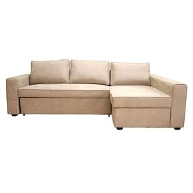 Baxton Studio Fiorella Tan Microfiber Sectional Sofa with Storage Chaise