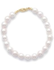8 Inch 14k Yellow Gold 7-7.5mm (AAA) Akoya Pearl Bracelet
