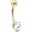 Solid 14kt Yellow Gold Genuine Blue Topaz Heart Solitaire Belly Ring