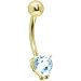 Solid 14kt Yellow Gold Genuine Blue Topaz Heart Solitaire Belly Ring