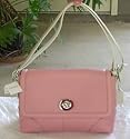 Authentic Coach Handbag - Hamptons Pink/White Leather Flap Bag #13085
